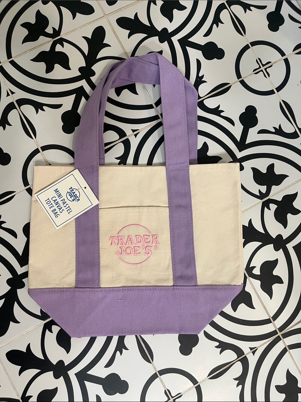 Trader Joe’s Mini Tote Bag - Cream with Lavender NWT